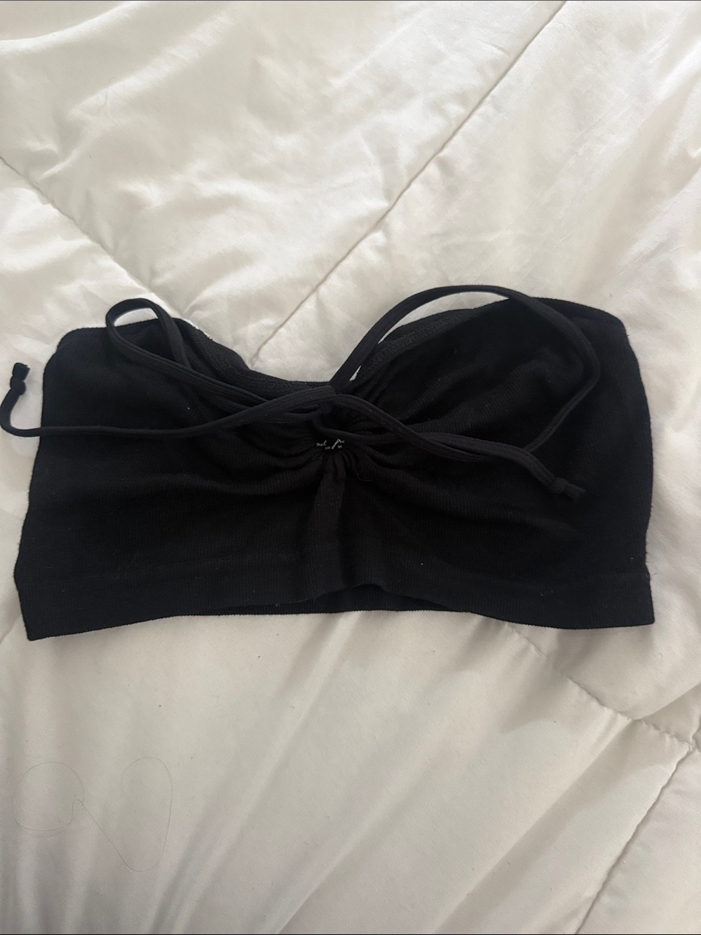 Black Ruched Strapless Bandeau Top
